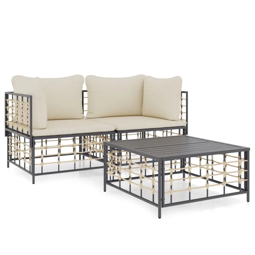 3 Piece Garden Lounge Set with Cushions Anthracite Poly Rattan 3186692 - Furniture