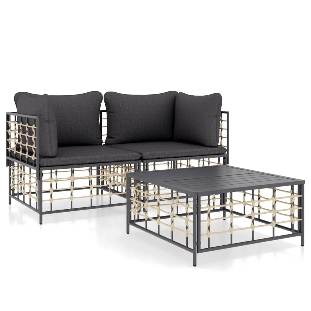 3 Piece Garden Lounge Set with Cushions Anthracite Poly Rattan 3186693 - Furniture