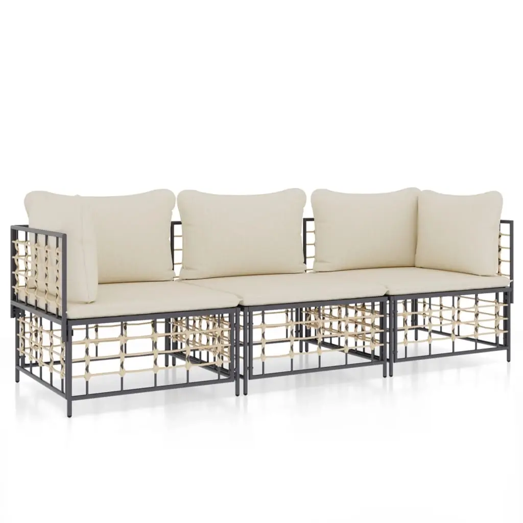3 Piece Garden Lounge Set with Cushions Anthracite Poly Rattan 3186694 - Furniture