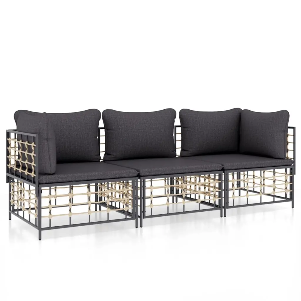 3 Piece Garden Lounge Set with Cushions Anthracite Poly Rattan 3186695 - Furniture