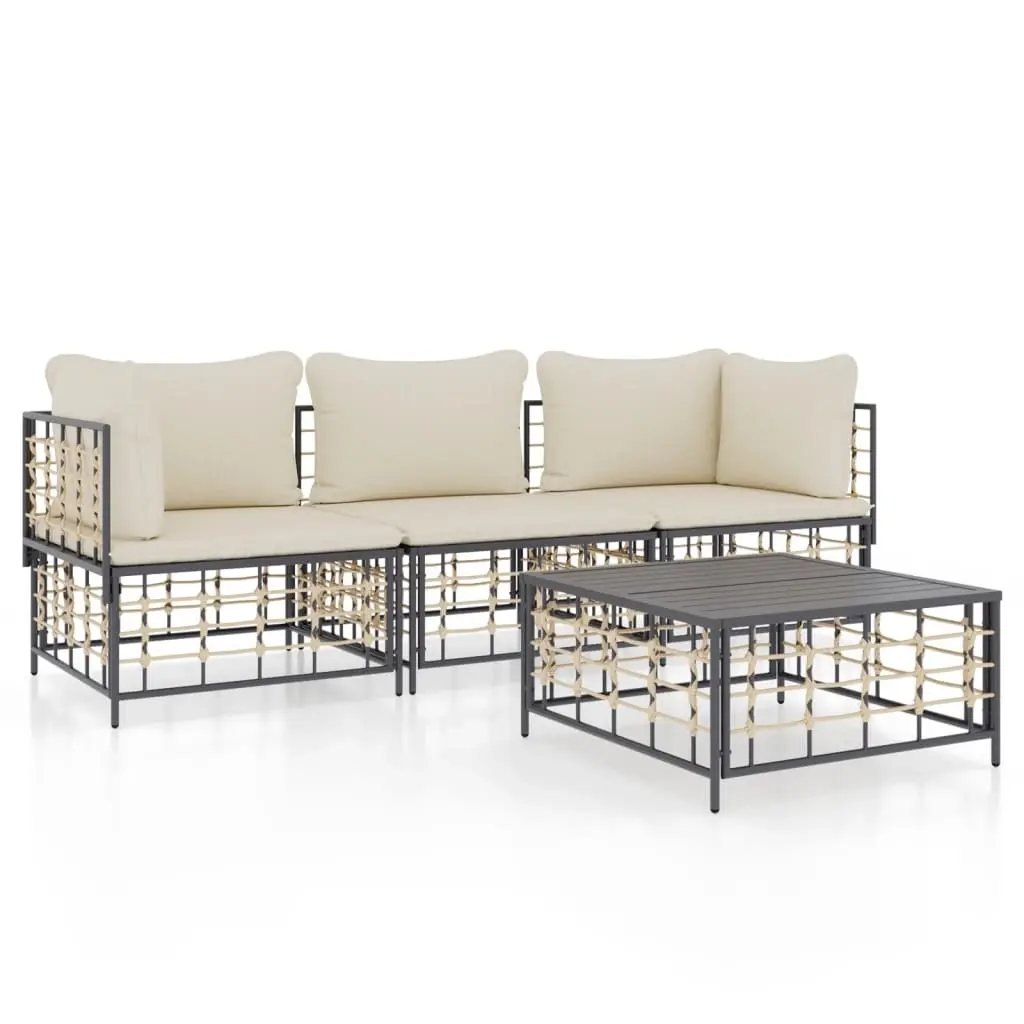 4 Piece Garden Lounge Set with Cushions Anthracite Poly Rattan 3186696 - Furniture