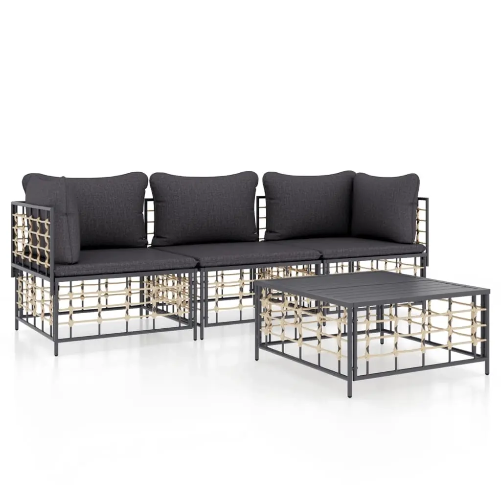 4 Piece Garden Lounge Set with Cushions Anthracite Poly Rattan 3186697 - Furniture