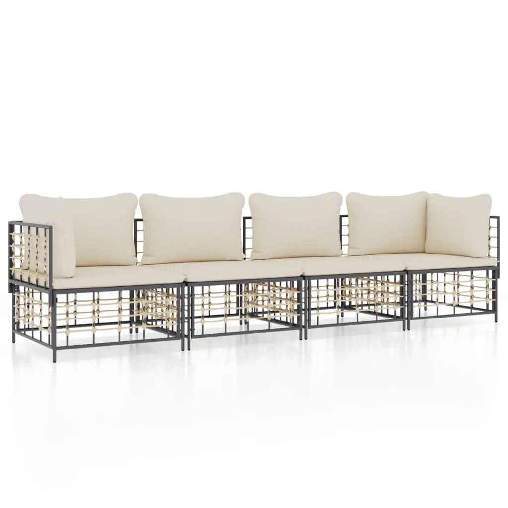4 Piece Garden Lounge Set with Cushions Anthracite Poly Rattan 3186698 - Furniture