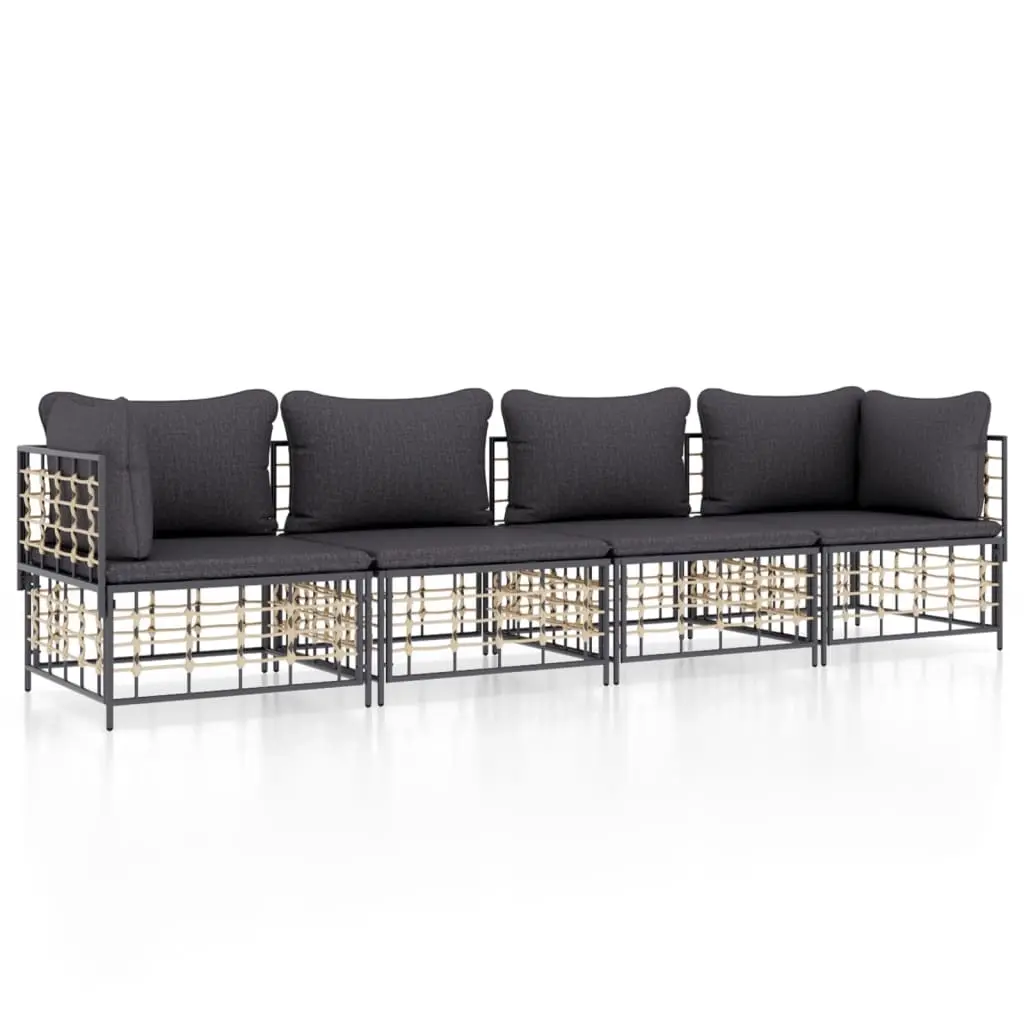 4 Piece Garden Lounge Set with Cushions Anthracite Poly Rattan 3186699 - Furniture
