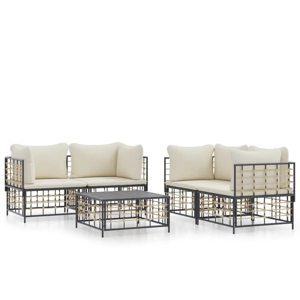 5 Piece Garden Lounge Set with Cushions Anthracite Poly Rattan 3186702 - Furniture