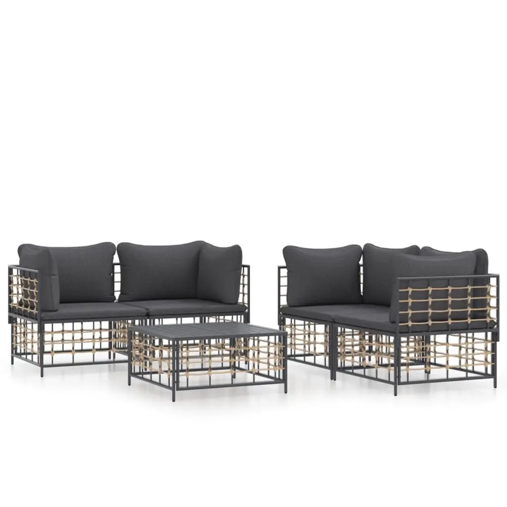 5 Piece Garden Lounge Set with Cushions Anthracite Poly Rattan 3186703 - Furniture