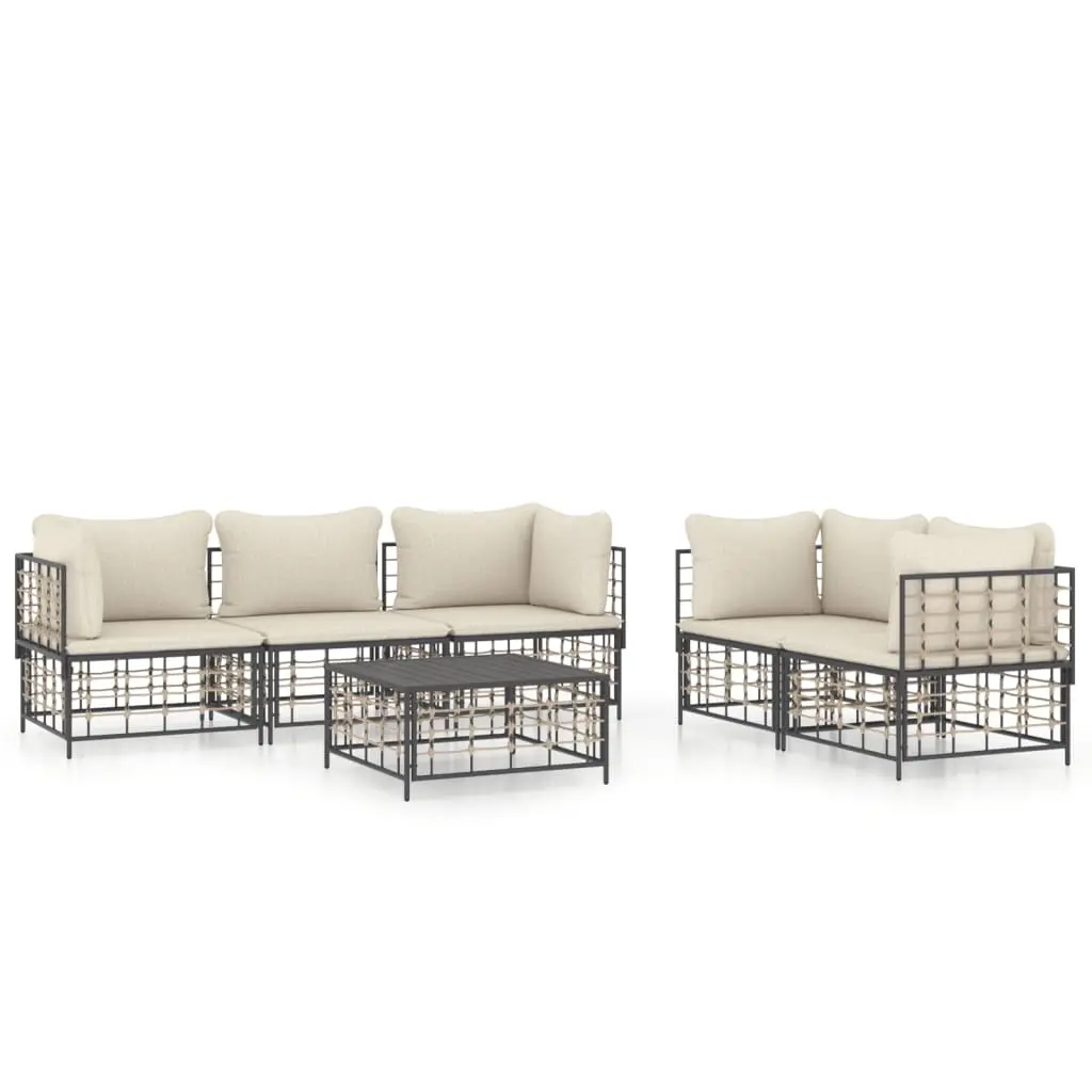 6 Piece Garden Lounge Set with Cushions Anthracite Poly Rattan 3186704 - Furniture