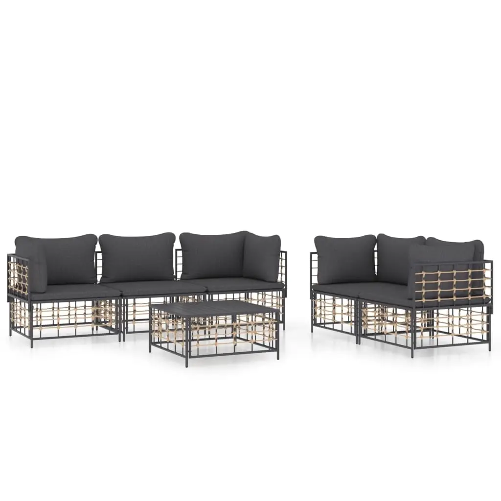6 Piece Garden Lounge Set with Cushions Anthracite Poly Rattan 3186705 - Furniture