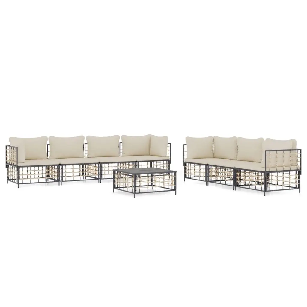 8 Piece Garden Lounge Set with Cushions Anthracite Poly Rattan 3186706 - Furniture