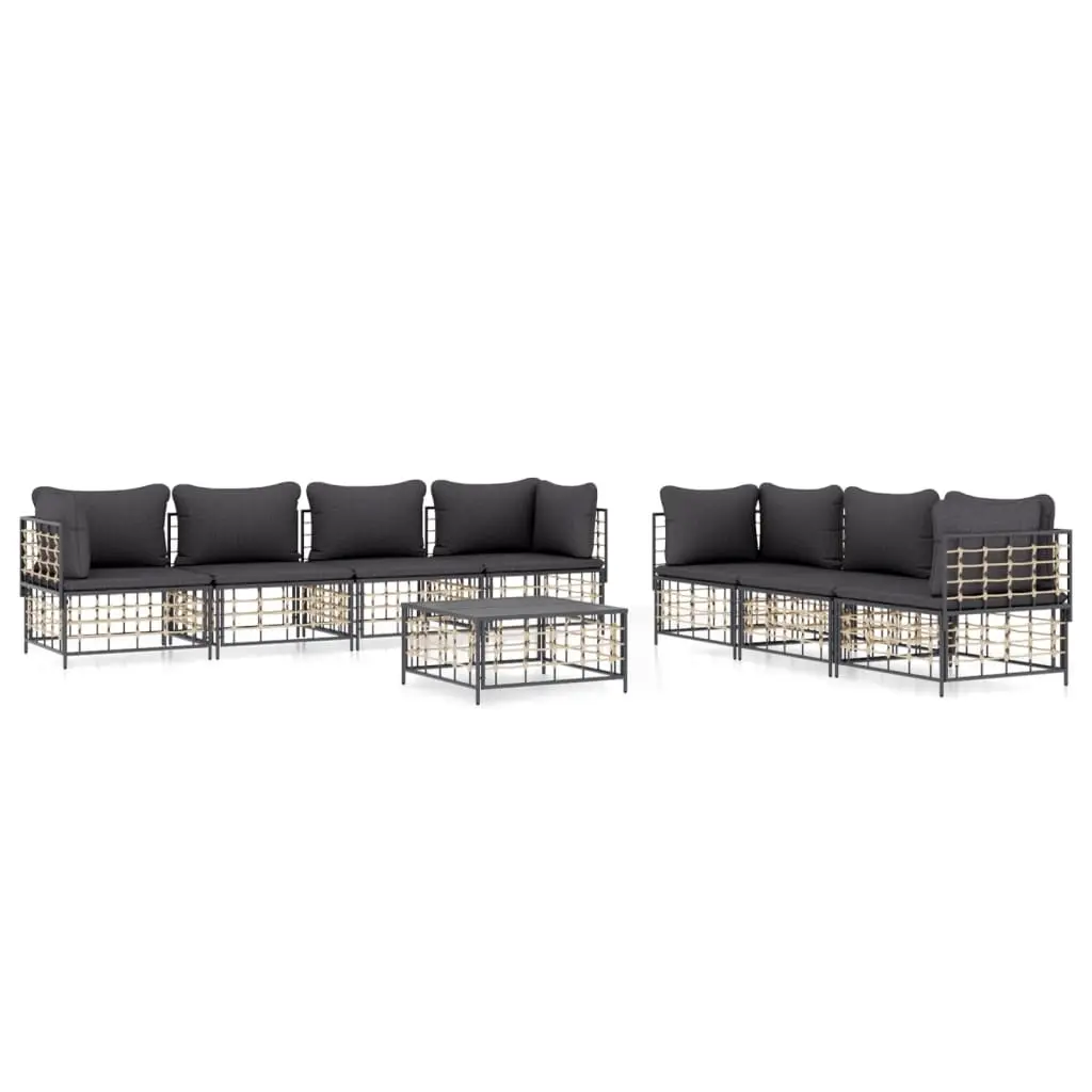 8 Piece Garden Lounge Set with Cushions Anthracite Poly Rattan 3186707 - Furniture