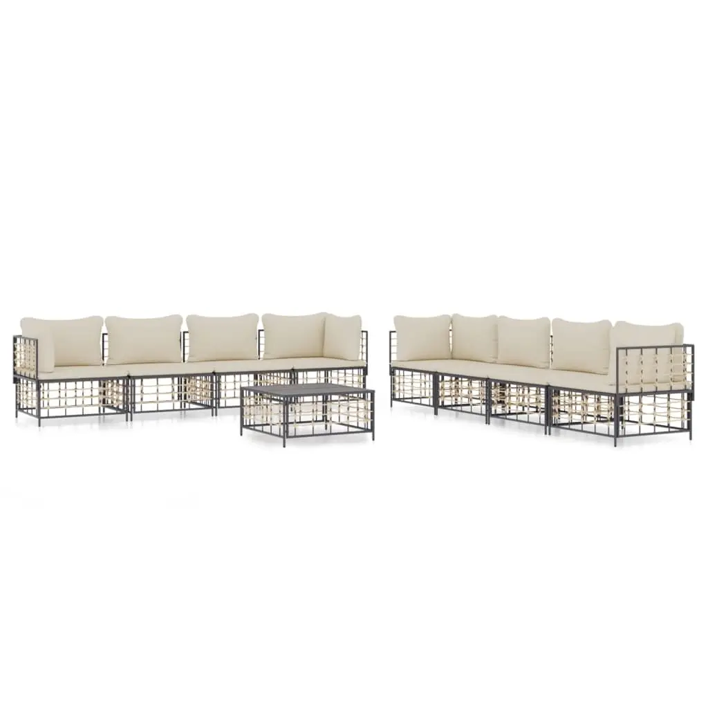 9 Piece Garden Lounge Set with Cushions Anthracite Poly Rattan 3186708 - Furniture