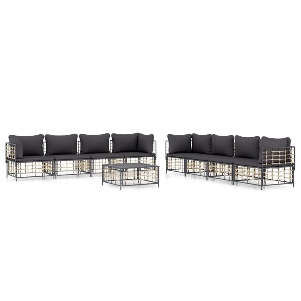 9 Piece Garden Lounge Set with Cushions Anthracite Poly Rattan 3186709 - Furniture