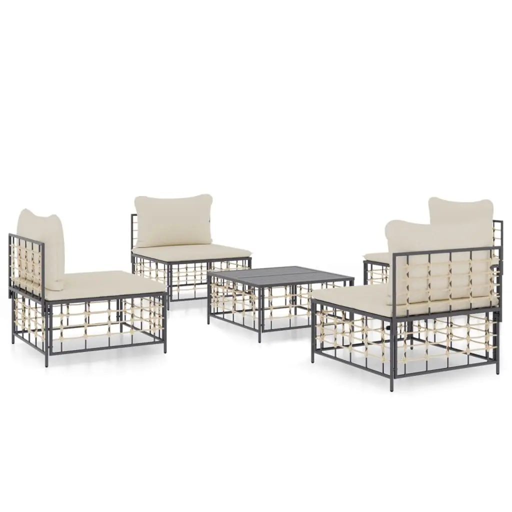 5 Piece Garden Lounge Set with Cushions Anthracite Poly Rattan 3186710 - Furniture