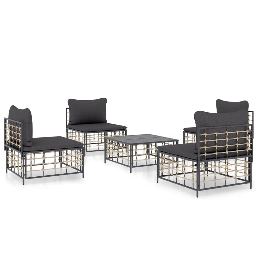 5 Piece Garden Lounge Set with Cushions Anthracite Poly Rattan 3186711 - Furniture