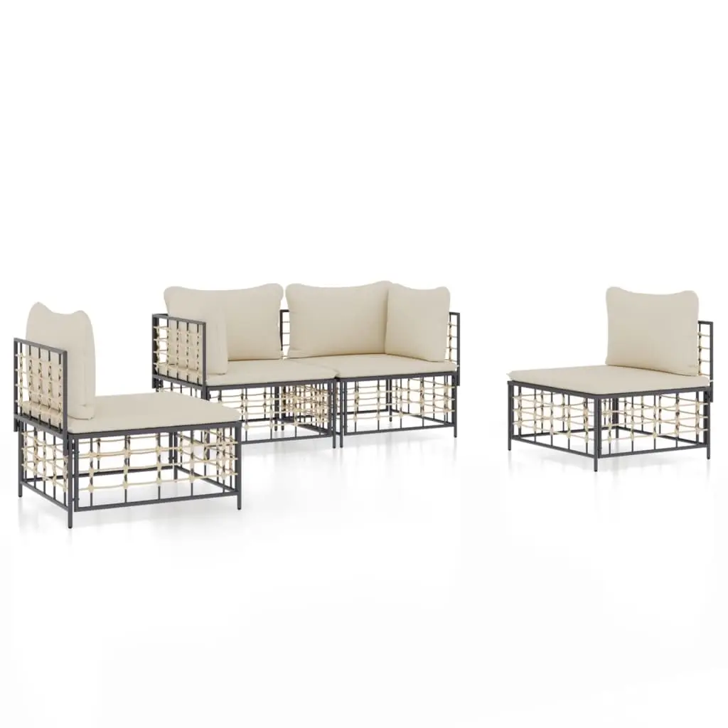 4 Piece Garden Lounge Set with Cushions Anthracite Poly Rattan 3186712 - Furniture