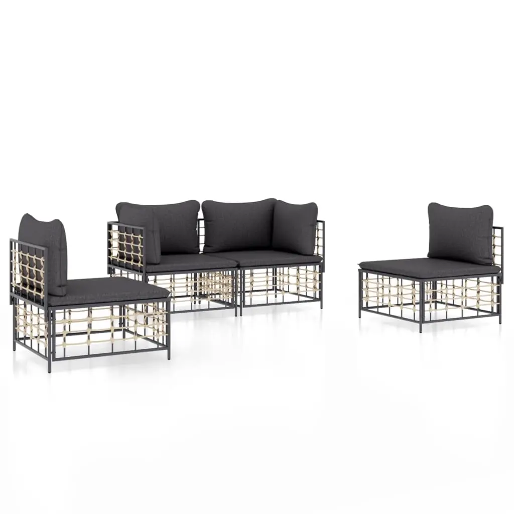 4 Piece Garden Lounge Set with Cushions Anthracite Poly Rattan 3186713 - Furniture