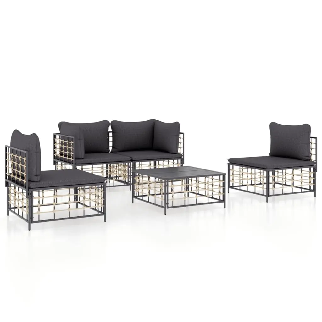 5 Piece Garden Lounge Set with Cushions Anthracite Poly Rattan 3186715 - Furniture