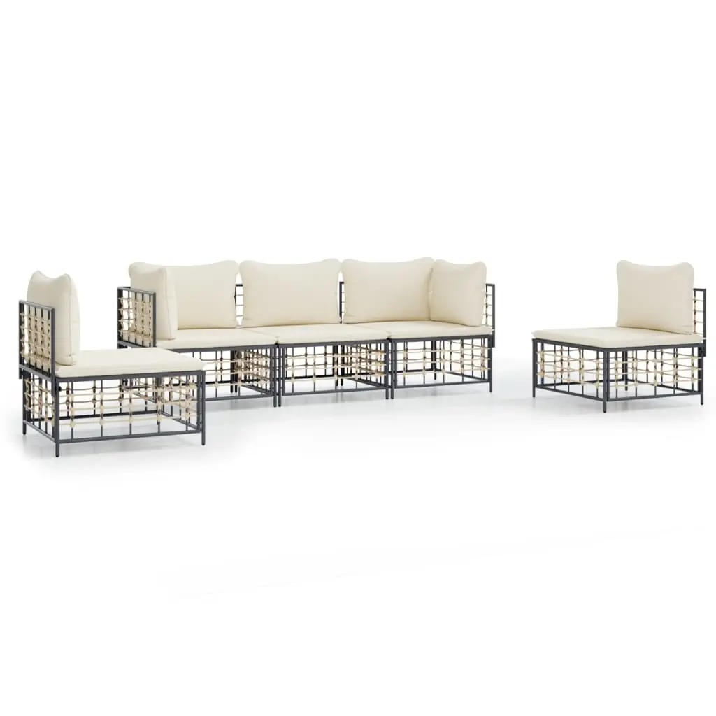 5 Piece Garden Lounge Set with Cushions Anthracite Poly Rattan 3186716 - Furniture
