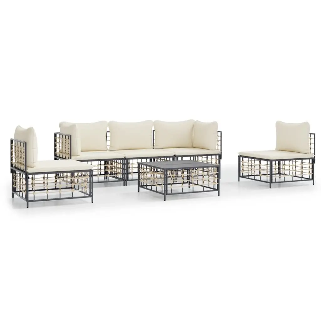 6 Piece Garden Lounge Set with Cushions Anthracite Poly Rattan 3186718 - Furniture