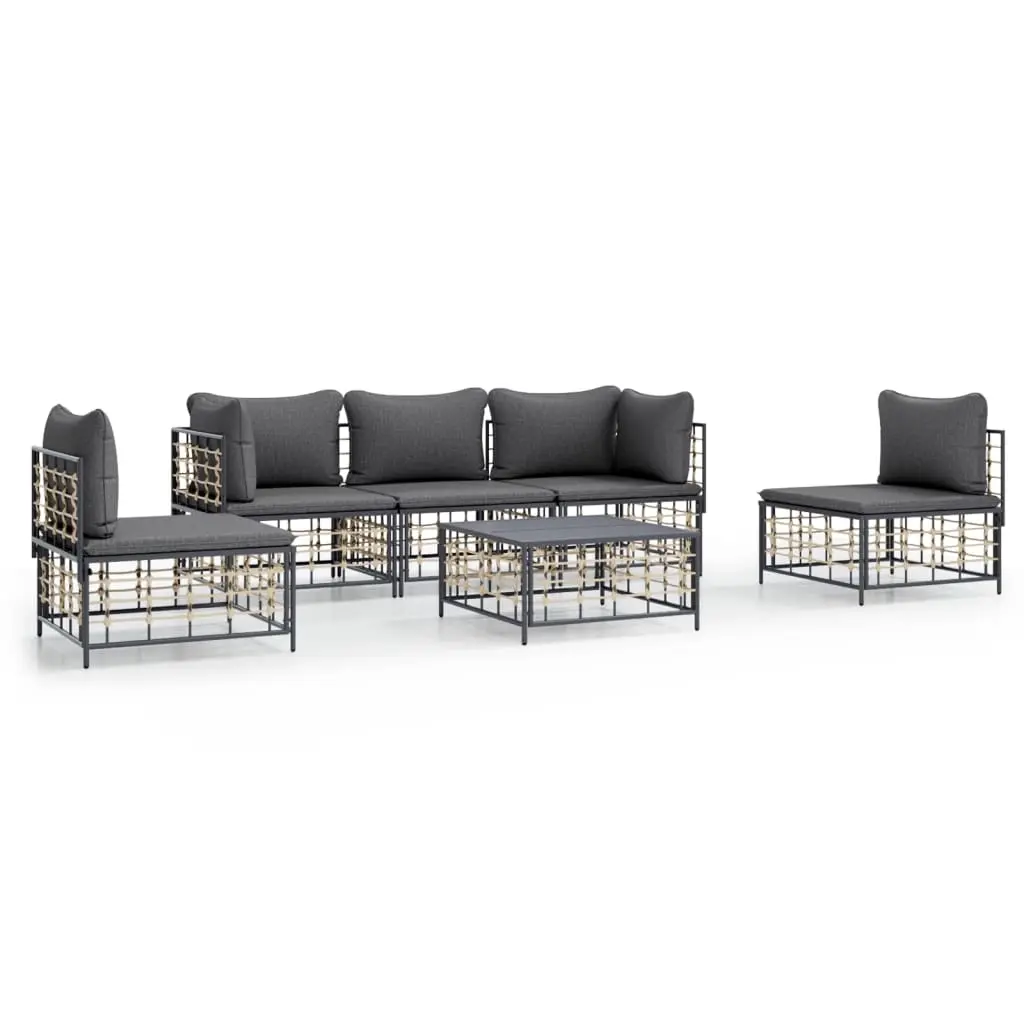 6 Piece Garden Lounge Set with Cushions Anthracite Poly Rattan 3186719 - Furniture