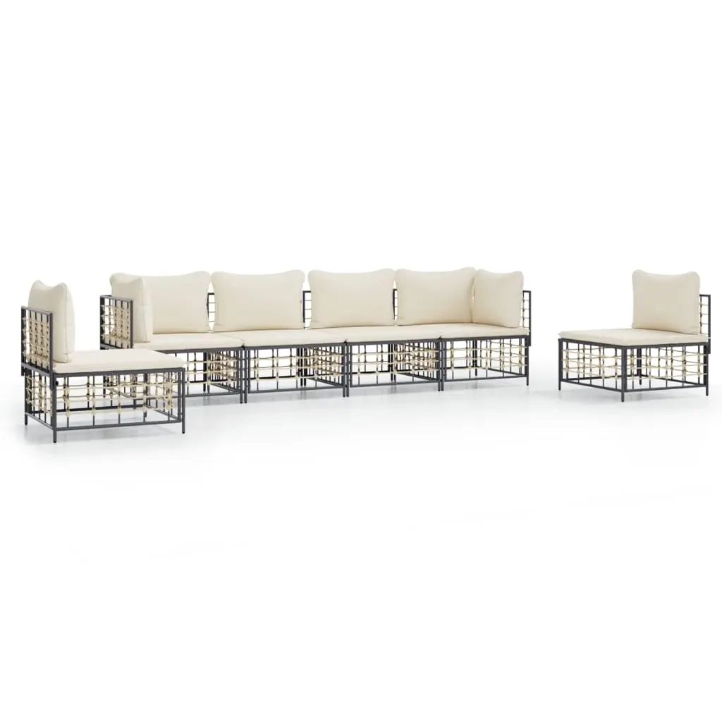 6 Piece Garden Lounge Set with Cushions Anthracite Poly Rattan 3186720 - Furniture
