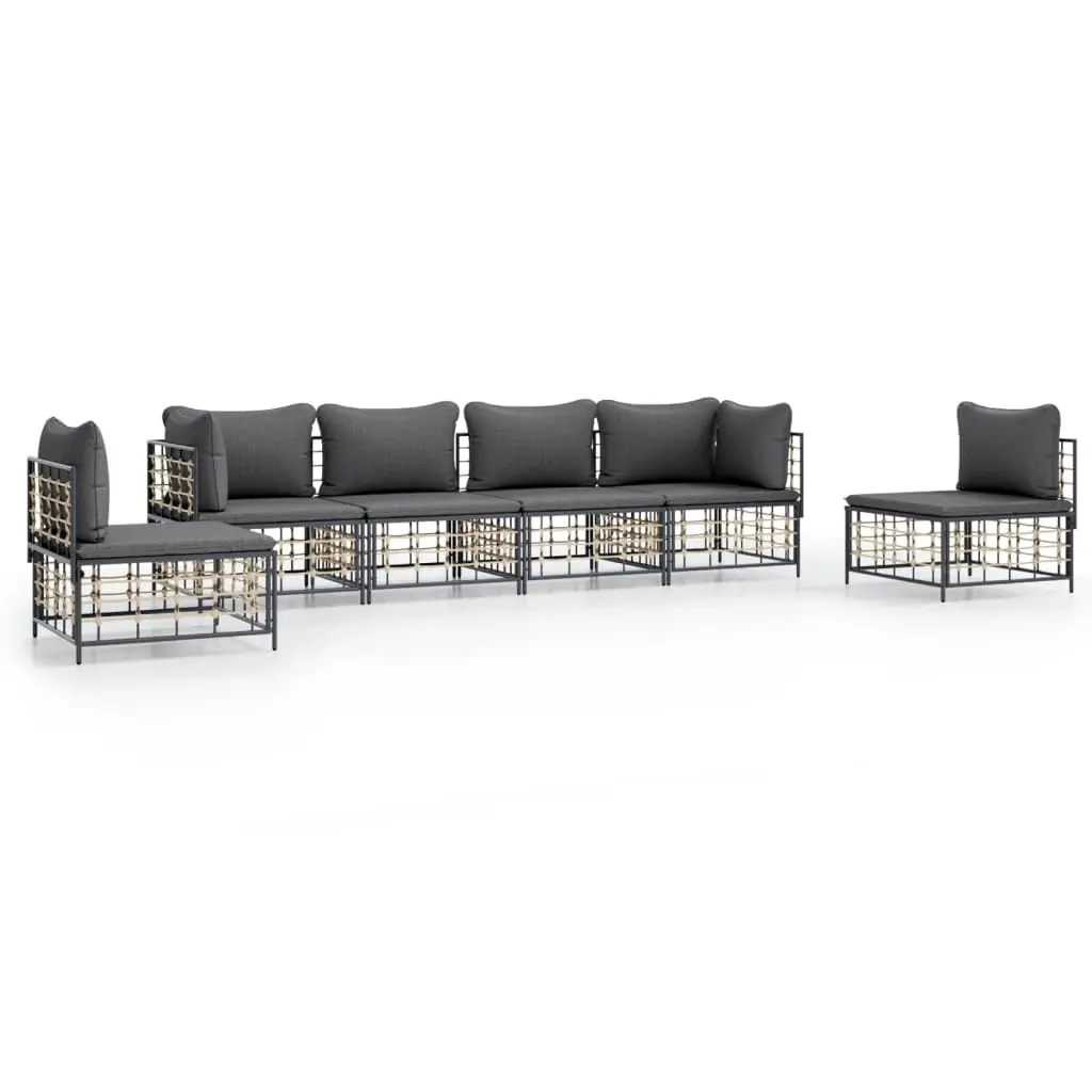 6 Piece Garden Lounge Set with Cushions Anthracite Poly Rattan 3186721 - Furniture