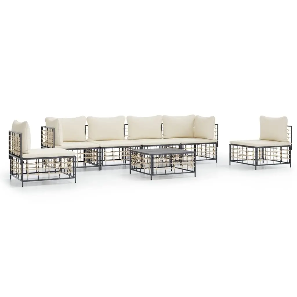 7 Piece Garden Lounge Set with Cushions Anthracite Poly Rattan 3186722 - Furniture
