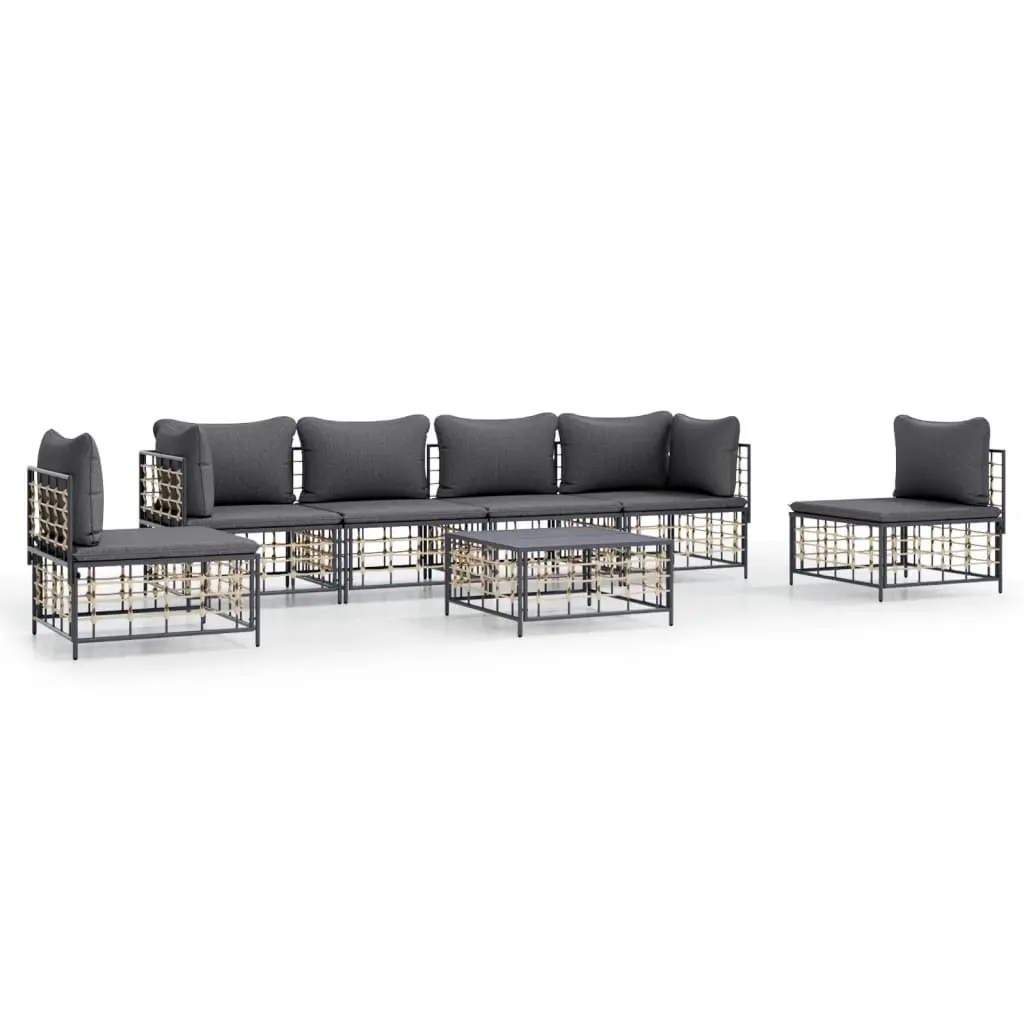 7 Piece Garden Lounge Set with Cushions Anthracite Poly Rattan 3186723 - Furniture