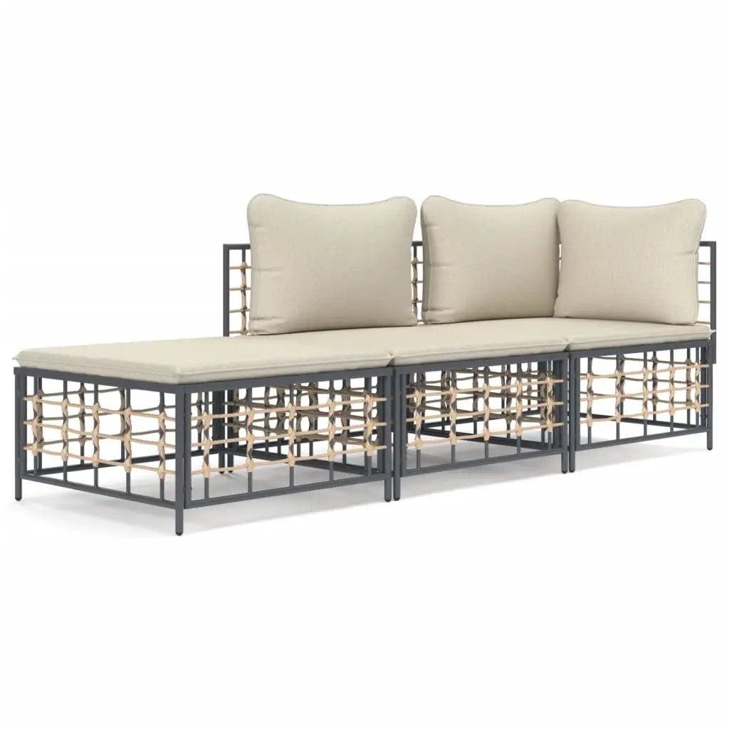 3 Piece Garden Lounge Set with Cushions Anthracite Poly Rattan 3186724 - Furniture