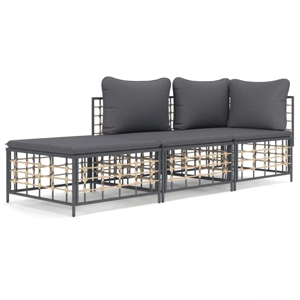 3 Piece Garden Lounge Set with Cushions Anthracite Poly Rattan 3186725 - Furniture