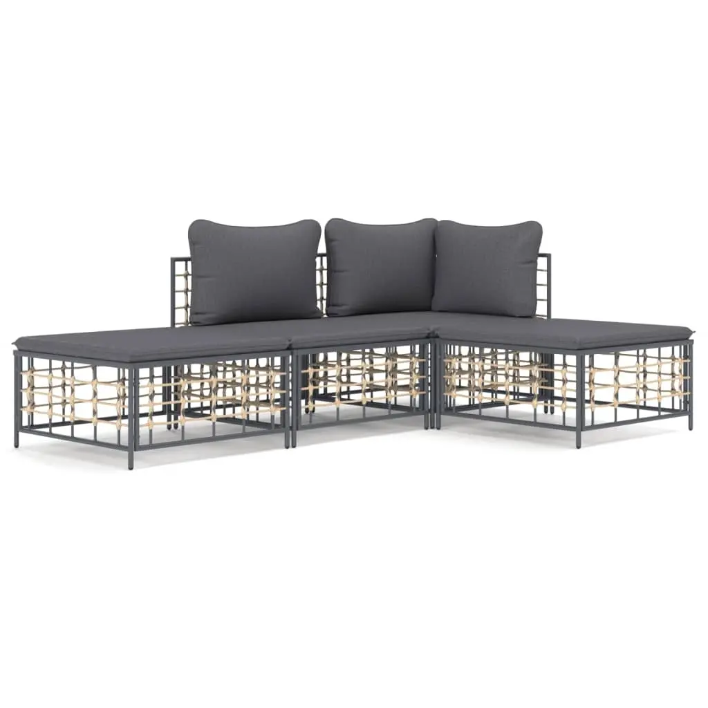4 Piece Garden Lounge Set with Cushions Anthracite Poly Rattan 3186727 - Furniture