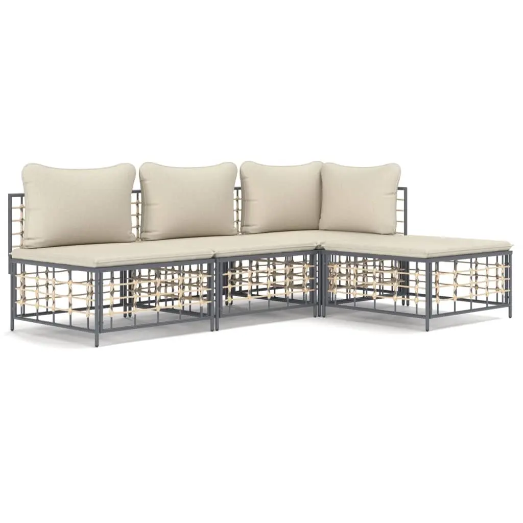 4 Piece Garden Lounge Set with Cushions Anthracite Poly Rattan 3186730 - Furniture