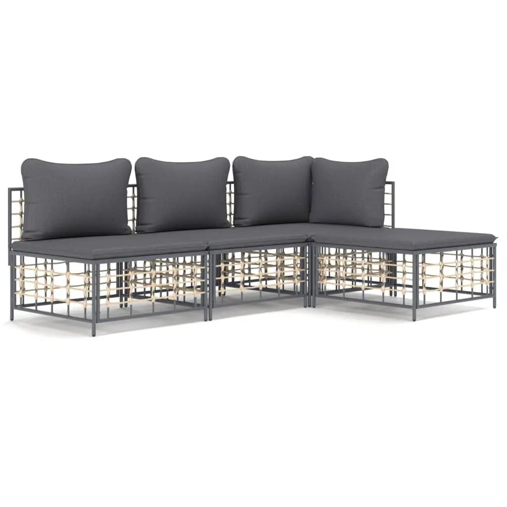 4 Piece Garden Lounge Set with Cushions Anthracite Poly Rattan 3186731 - Furniture