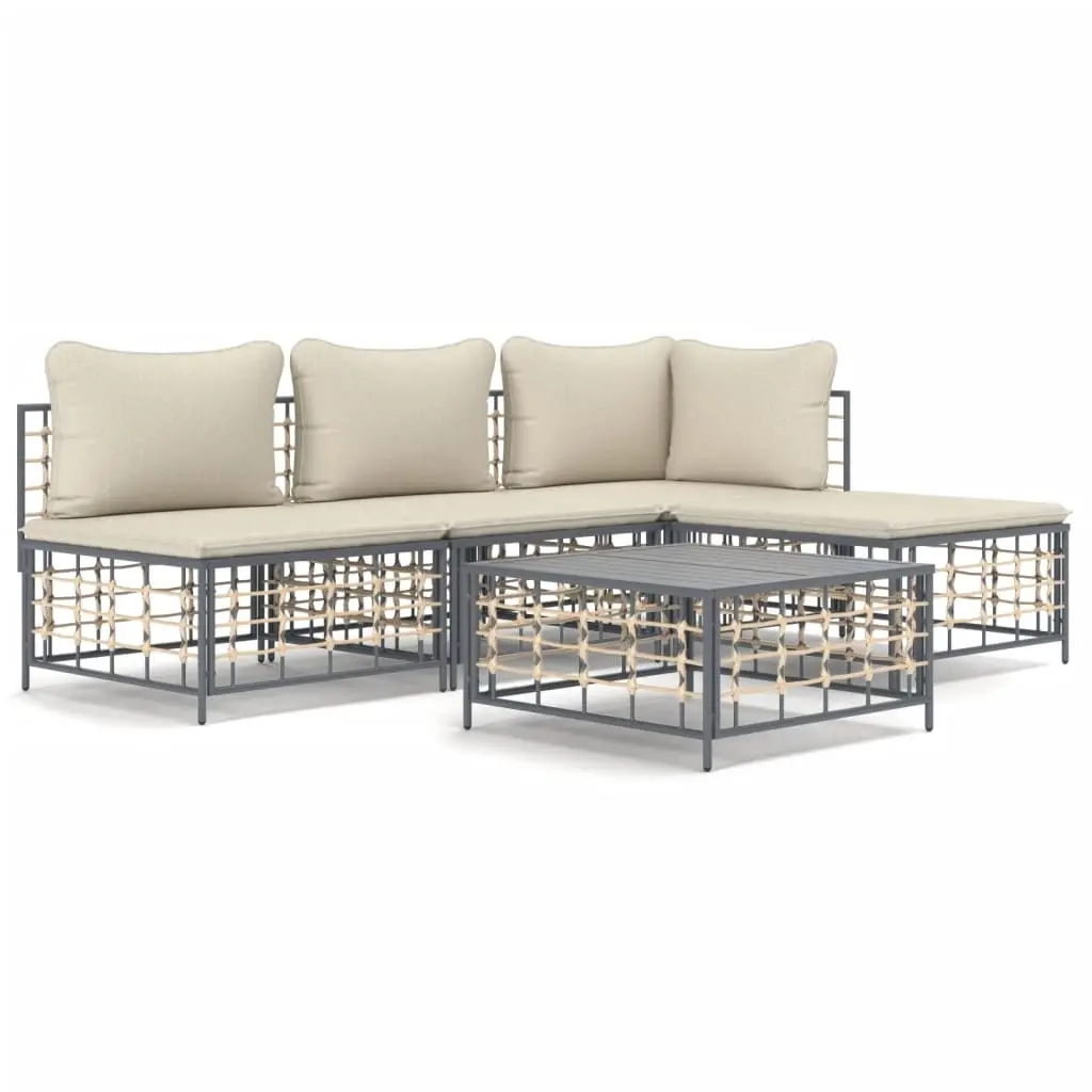 5 Piece Garden Lounge Set with Cushions Anthracite Poly Rattan 3186732 - Furniture