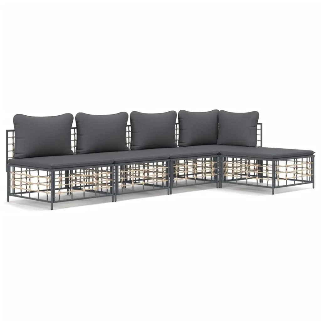 5 Piece Garden Lounge Set with Cushions Anthracite Poly Rattan 3186735 - Furniture