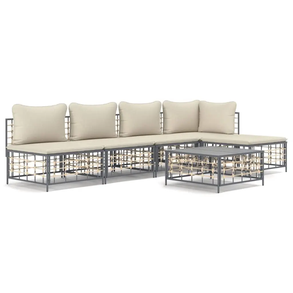 6 Piece Garden Lounge Set with Cushions Anthracite Poly Rattan 3186736 - Furniture