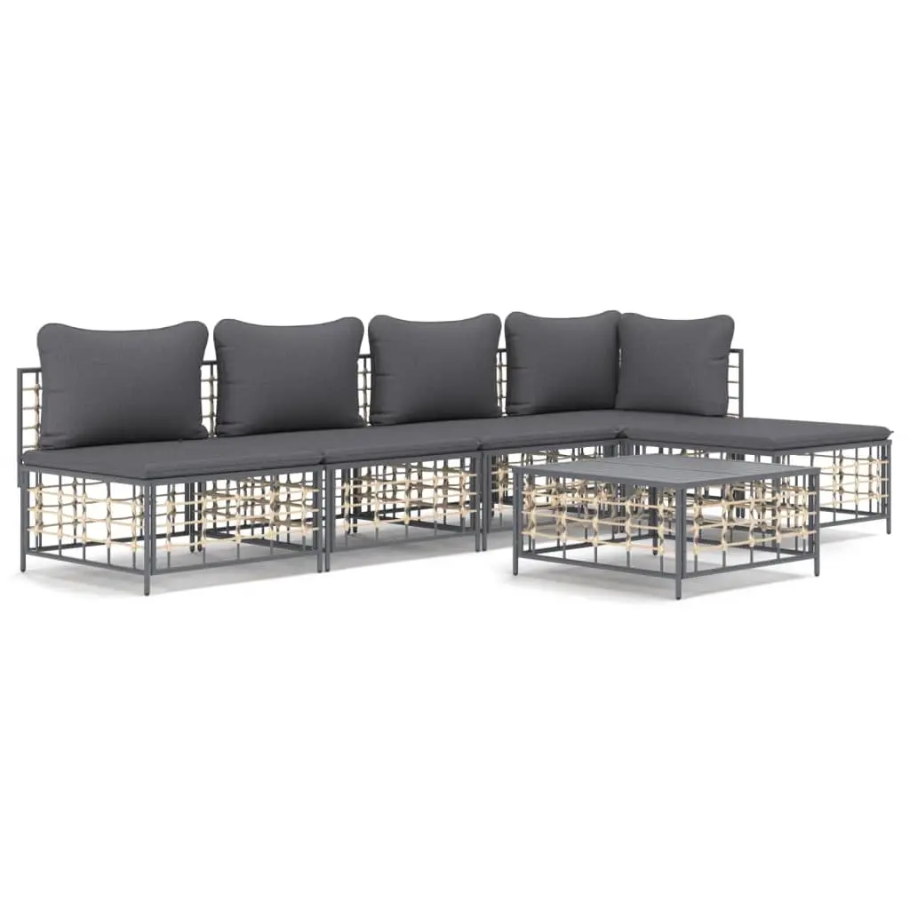 6 Piece Garden Lounge Set with Cushions Anthracite Poly Rattan 3186737 - Furniture