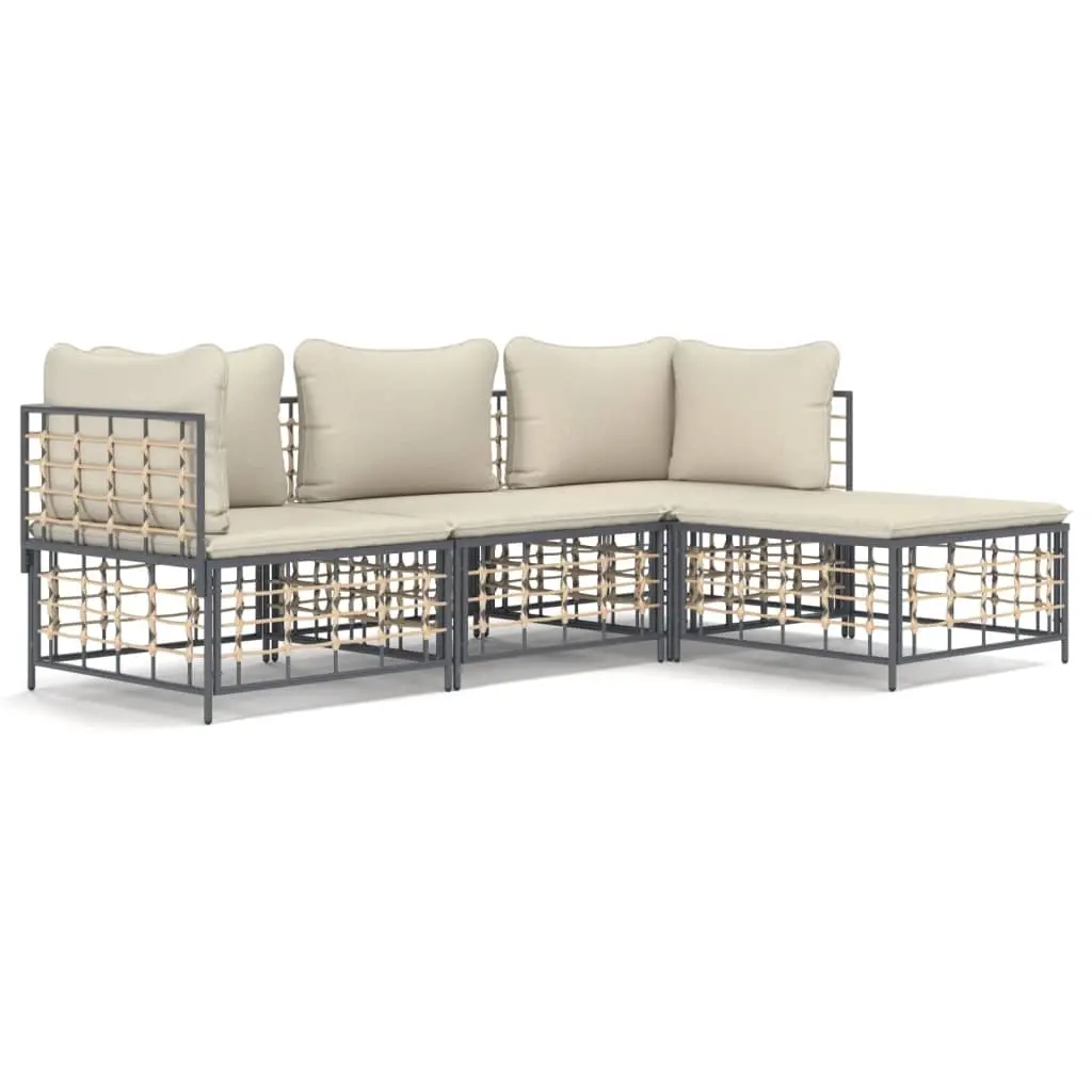 4 Piece Garden Lounge Set with Cushions Anthracite Poly Rattan 3186738 - Furniture
