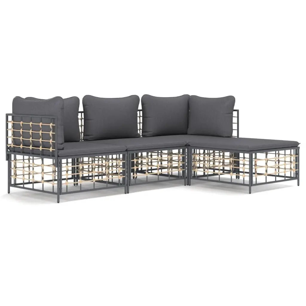 4 Piece Garden Lounge Set with Cushions Anthracite Poly Rattan 3186739 - Furniture
