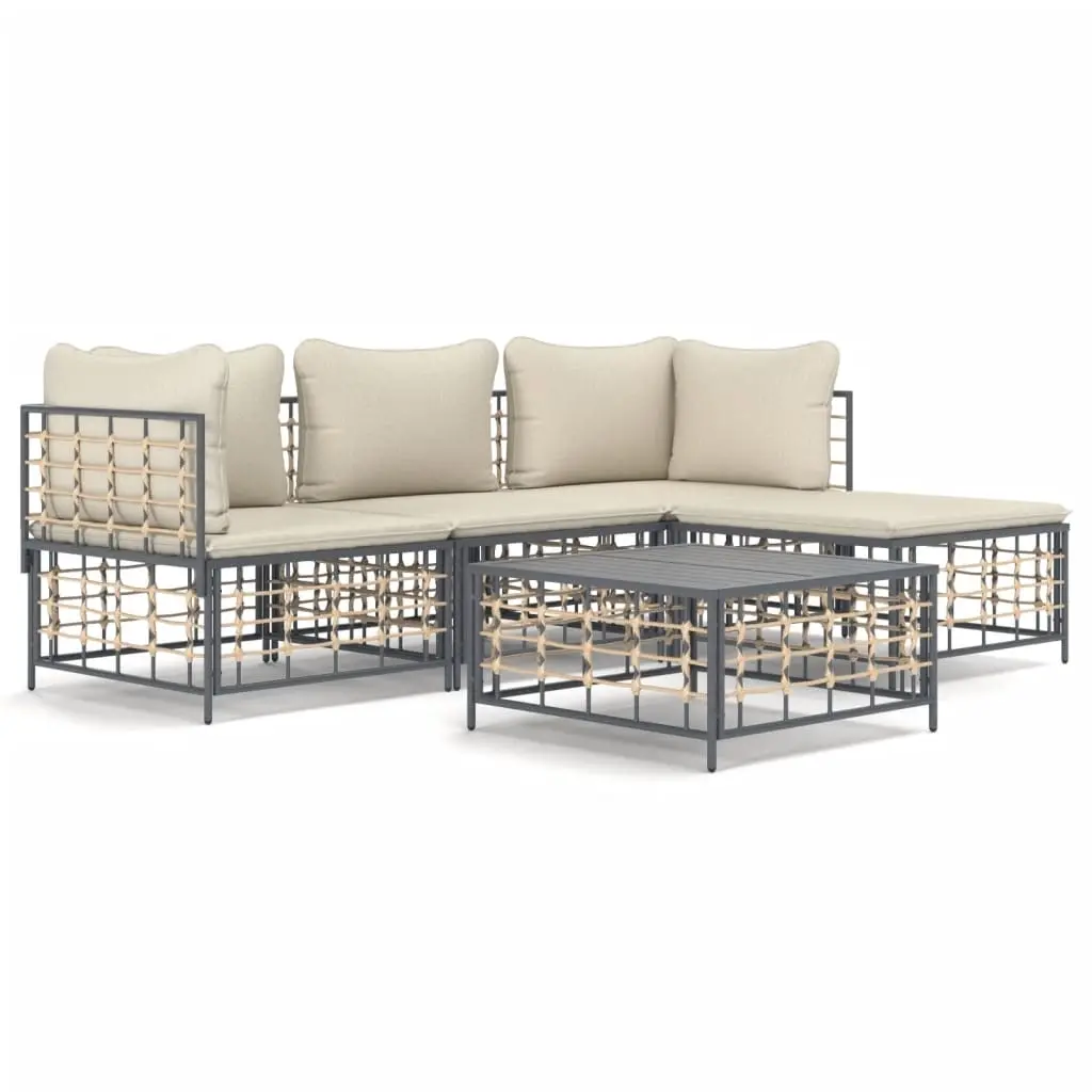 4 Piece Garden Lounge Set with Cushions Anthracite Poly Rattan 3186740 - Furniture