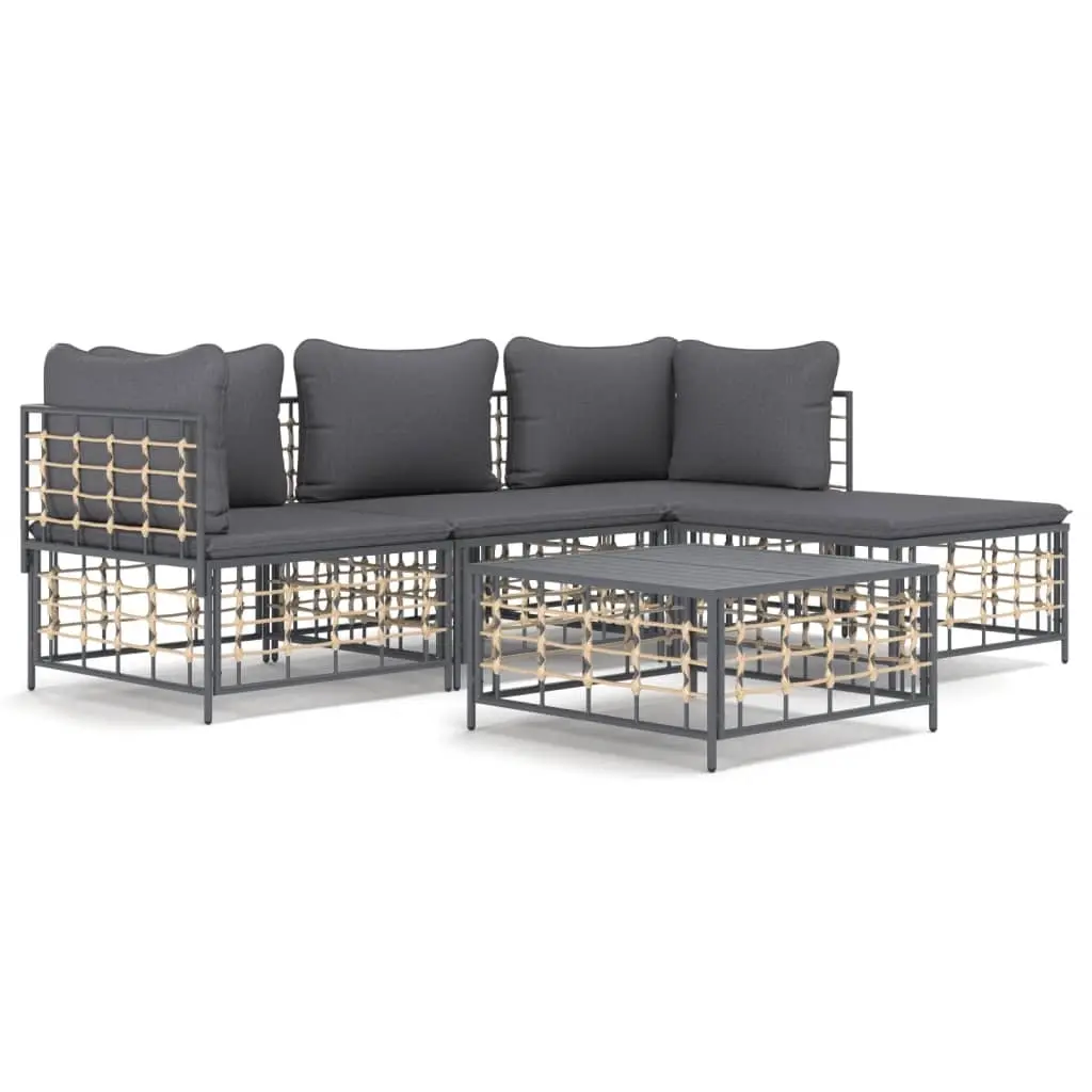 4 Piece Garden Lounge Set with Cushions Anthracite Poly Rattan 3186741 - Furniture