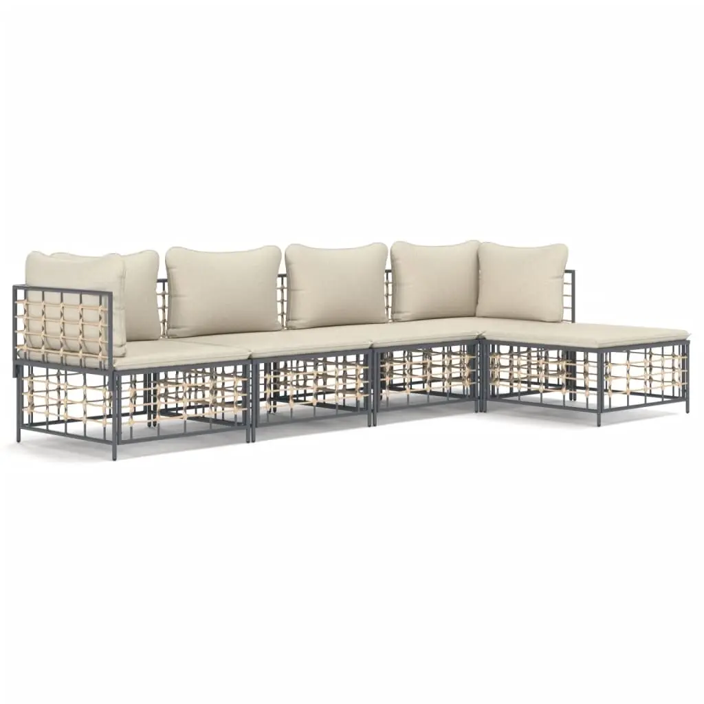 5 Piece Garden Lounge Set with Cushions Anthracite Poly Rattan 3186742 - Furniture