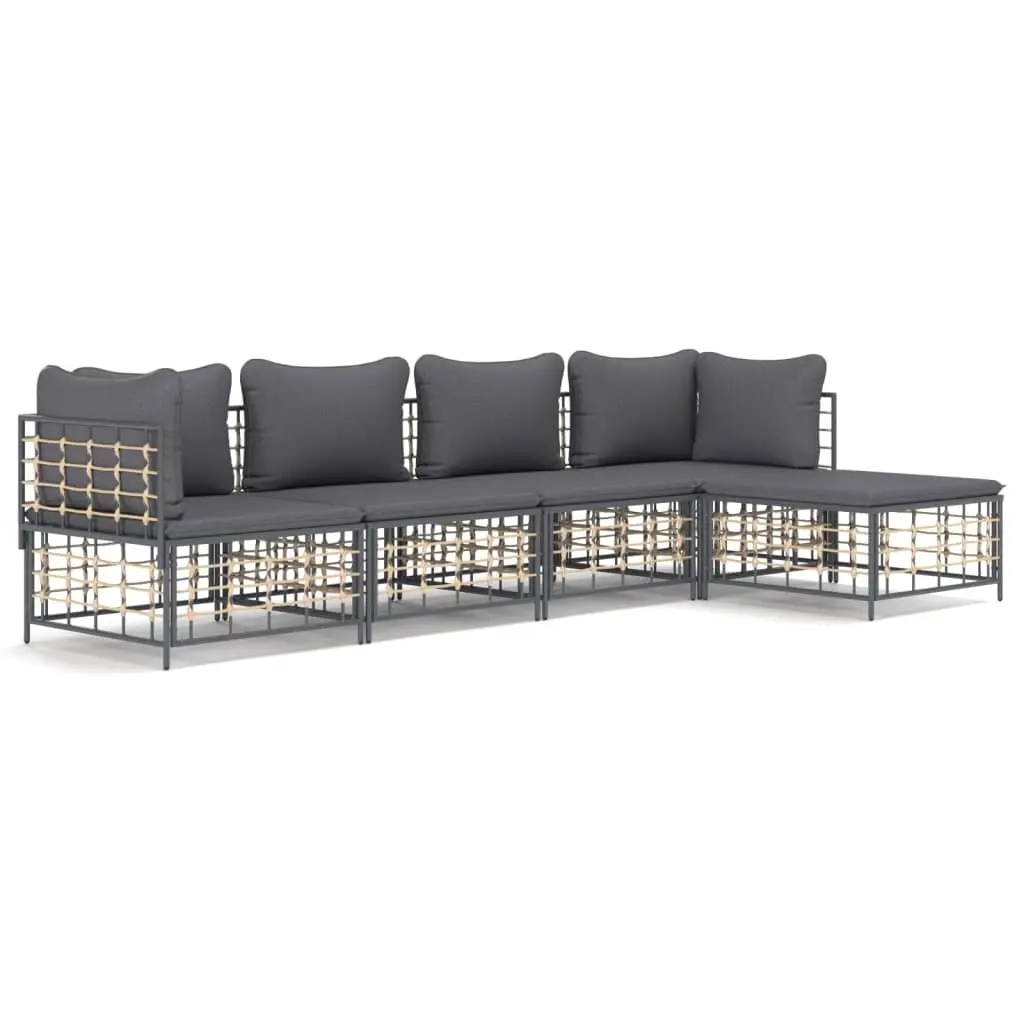 5 Piece Garden Lounge Set with Cushions Anthracite Poly Rattan 3186743 - Furniture