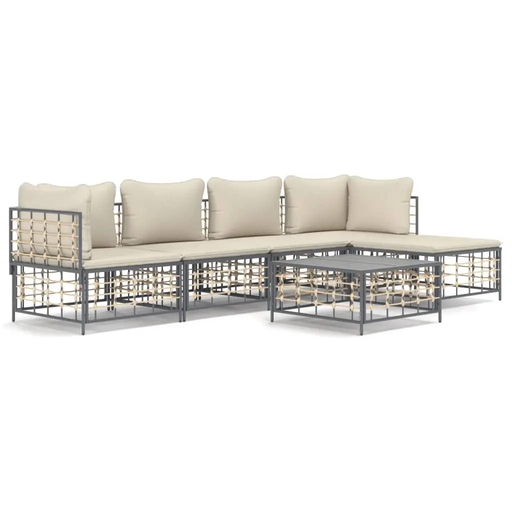 6 Piece Garden Lounge Set with Cushions Anthracite Poly Rattan 3186744 - Furniture