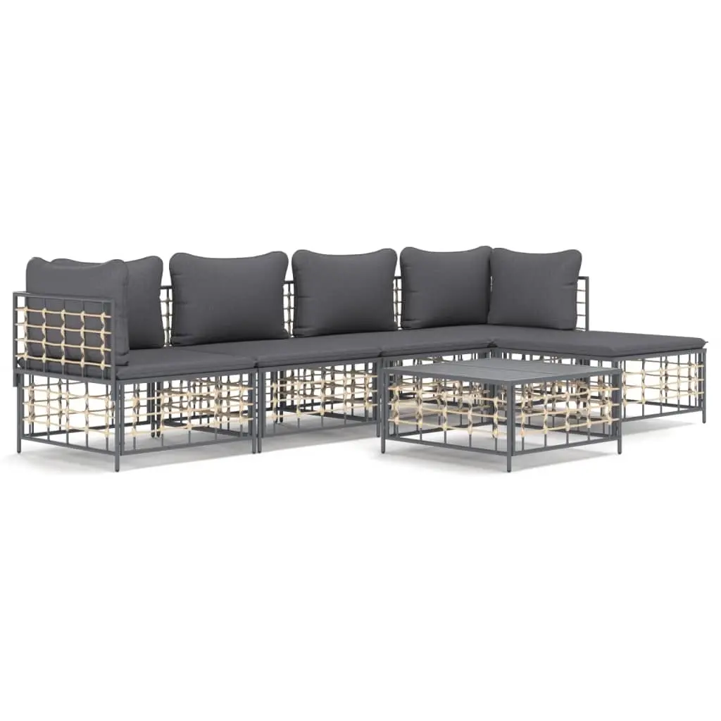 6 Piece Garden Lounge Set with Cushions Anthracite Poly Rattan 3186745 - Furniture