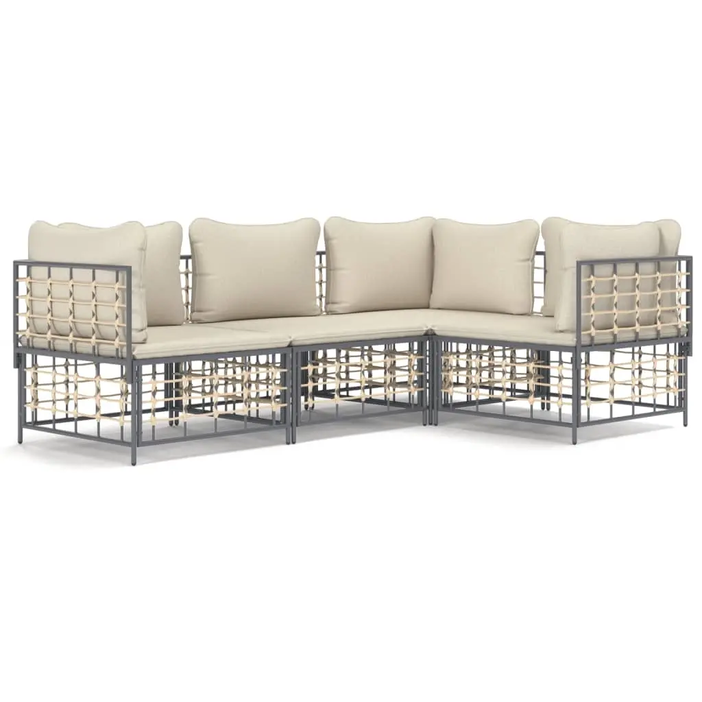 4 Piece Garden Lounge Set with Cushions Anthracite Poly Rattan 3186746 - Furniture