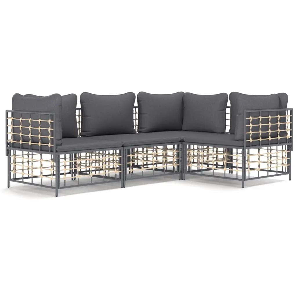 4 Piece Garden Lounge Set with Cushions Anthracite Poly Rattan 3186747 - Furniture