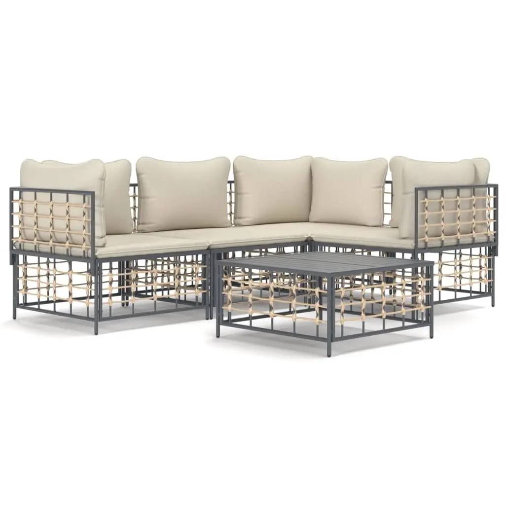 5 Piece Garden Lounge Set with Cushions Anthracite Poly Rattan 3186748 - Furniture