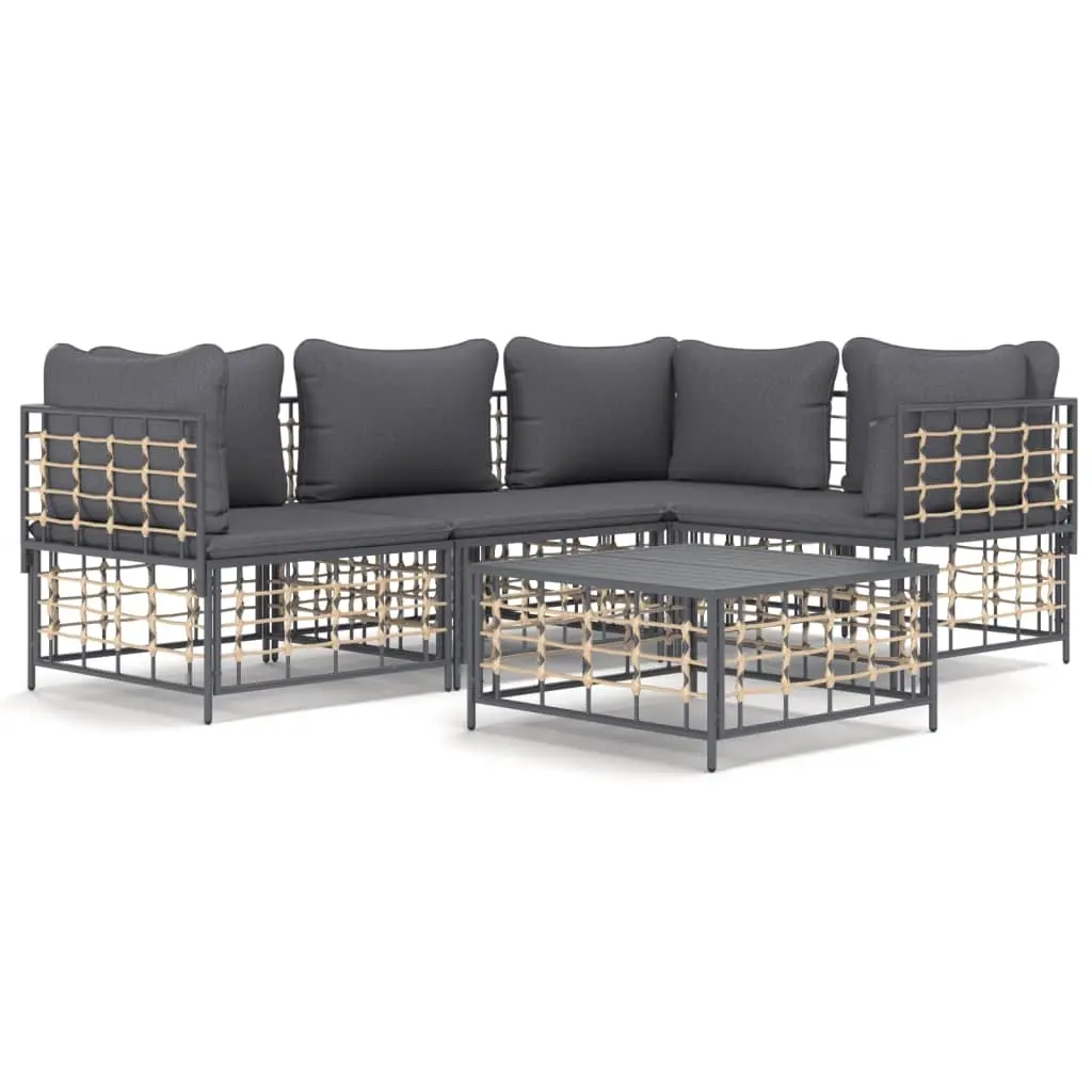 5 Piece Garden Lounge Set with Cushions Anthracite Poly Rattan 3186749 - Furniture