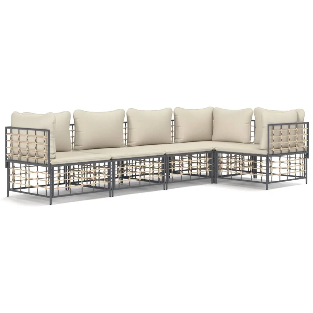 5 Piece Garden Lounge Set with Cushions Anthracite Poly Rattan 3186750 - Furniture